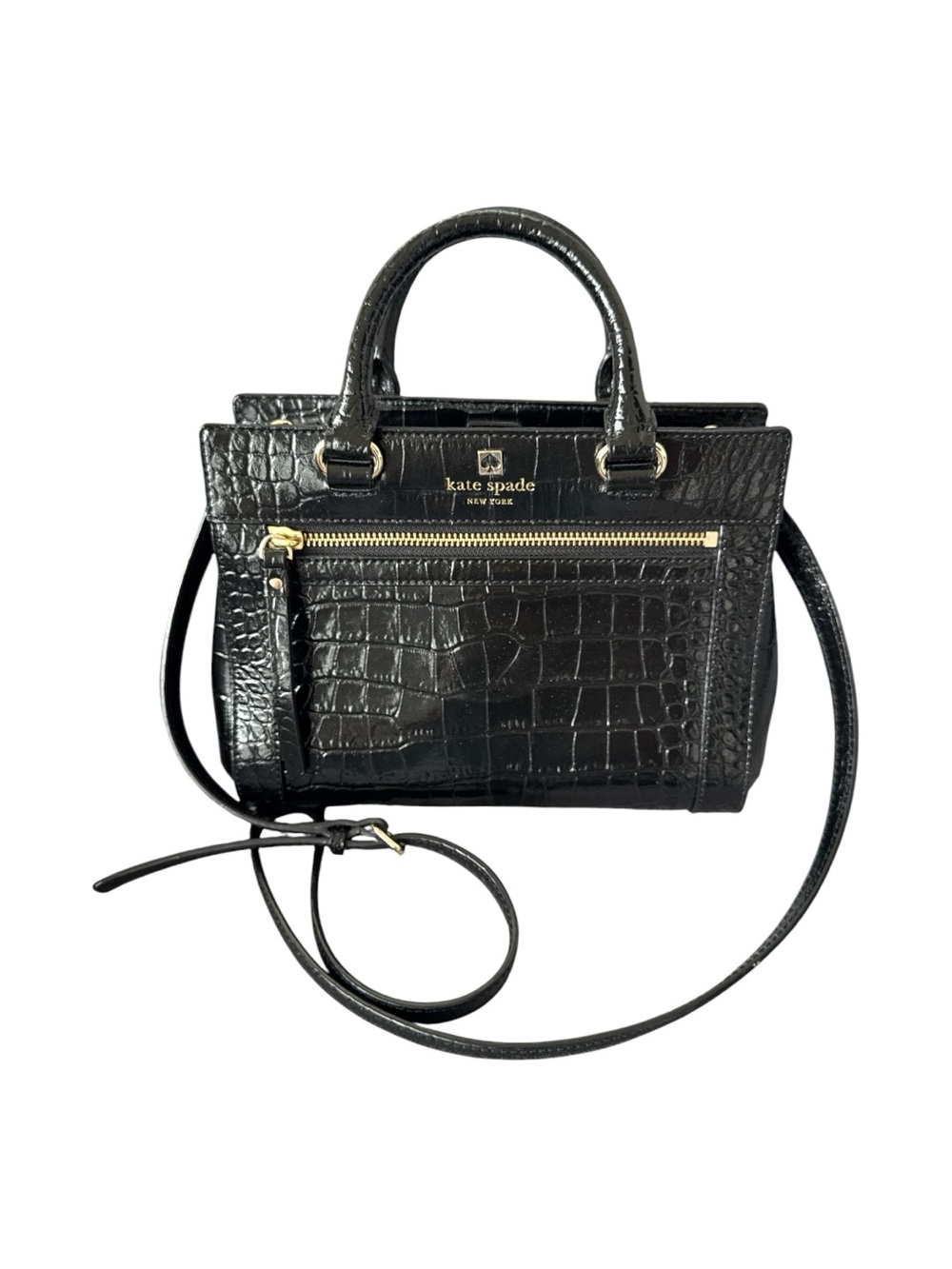 Kate Spade New York Perri Lane Croco Mini Romy Satchel Crossbody Black Leather
